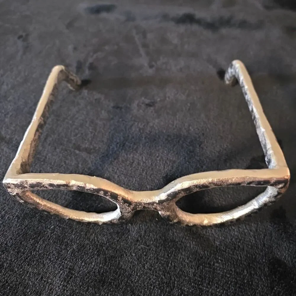 Decorative Silver Tone Eyeglasses Sculpture Metal Art Figurine Distressed